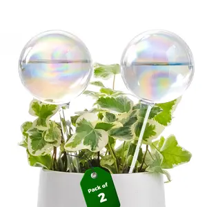 Bamworld Light Iridescent Rainbow Gradient Glass Self Watering Spikes and Globes 2 Pieces Automatic Irrigation for Indoor Outdoor Plants Watering Devices