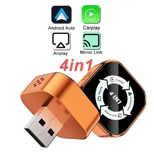 2026 New 4-In-1 Carplay Wireless Adapter, Compatible with iPhone/android, Fast Connection, Hands-Free Call, Airplay, Mirror Link, Bluetooth-compatible 5.0