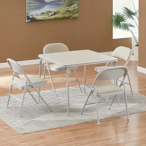 VECELO Folding Table and Chair Set, 34 Inch Folding Table Chess Table with PU Cushion Tabletop, Portable and Multi-Function for Indoor/Outdoor, Home, Party, Picnic and Game, 1\5 Piece Set, Beige