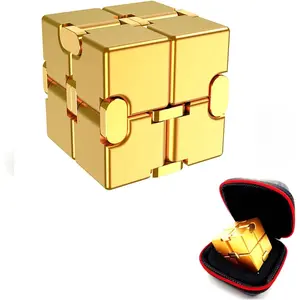 Infinity Cube Fidget Cube Anxiety Stress Relief Toy for Adults Gifts Men Office Gadgets Aluminum Alloy Material (Golden)