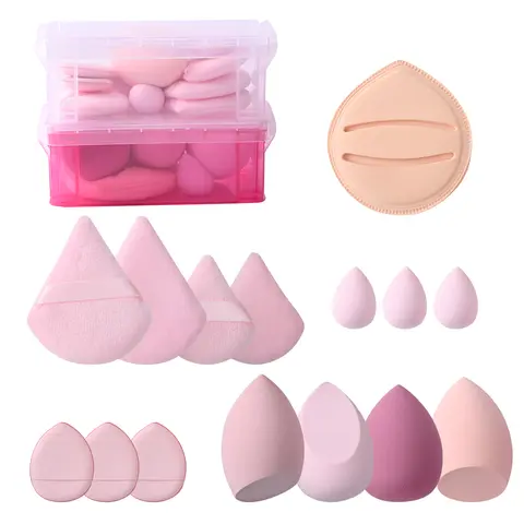 FADUIIO 15-Count All Makeup Tools Set - Rubycell Soft Blending Beauty Sponge Brushes, Large & Mini Round Makeup Blenders & Sponges, Triangle & Finger Powder Puffs, Latex-Free Reusable, Dry/Damp Use for Concealer (Beauty Products)