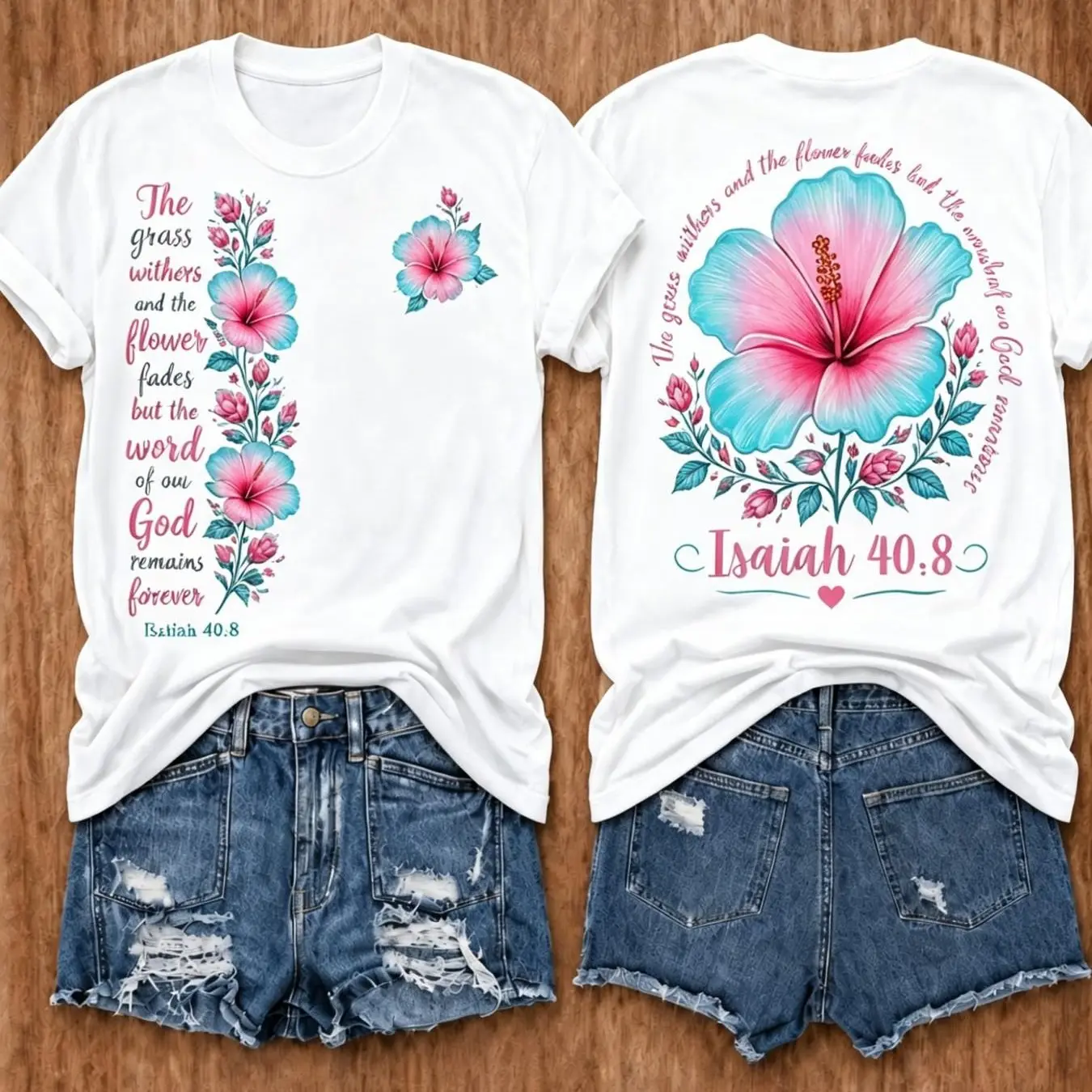 Women's Faith Hibiscus Flower T-Shirt - Short Sleeve Crew Neck Casual Top with Hibiscus Print, Machine Washable Suitable for Seasons, Casual Attire & Layering, Hibiscus Flower for Church Events or Casual Outfits