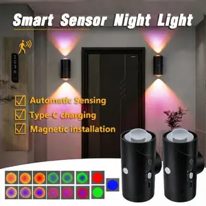 Rechargeable Motion Sensor Night Light with 8 RGB Colors, Magnetic Stick-On, Dimmable Brightness, USB Fast Charging, Wireless Under Cabinet Light for Bedroom Bathroom Stairs Hallway Closet Desk, Ambient Mood Lighting