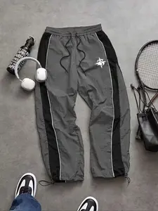 Men's Fashion Print Casual Outdoor Pants, Loose Fit Gym Shorts, Waist Drawstring, Elastic Cuff Design, Nylon Fabric, Lightweight Comfort, Athleisure Style Bottoms