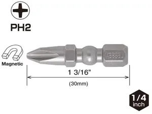 VESSEL - Anti-Stuck Impact Ball Torsion Bits 1 3/16" Ph2X30 15Pc (Tictac) (IBPH230P15T)