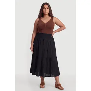 Plus Size Smocked High Waisted Tiered Maxi Skirt