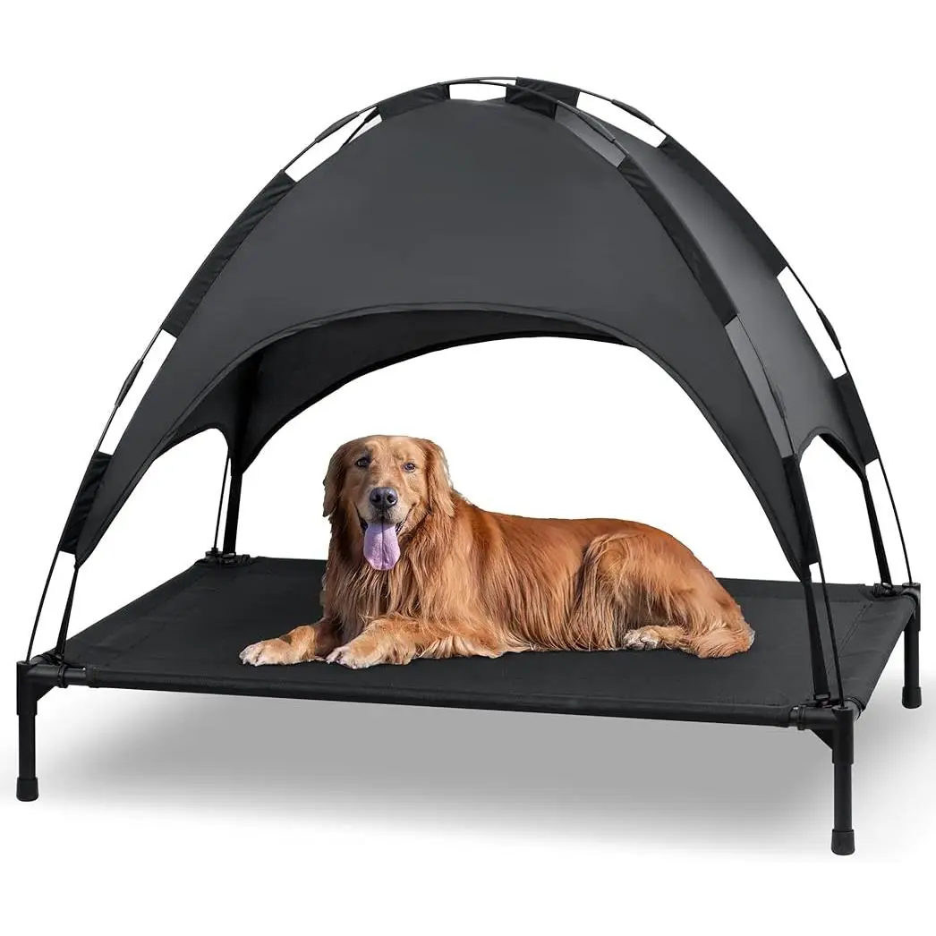 Heeyoo Elevated Dog Bed with Canopy, Portable Raised Pet Cot, 42 Inches Tear Resistant Mats, Removable Canopy Shade Tent for Dogs and Cats Outside dog bed
