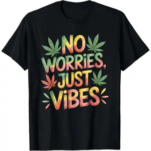 Casual Cotton shortsleeve tees  No Worries Just Vibes Reggae Rasta T-Shirt