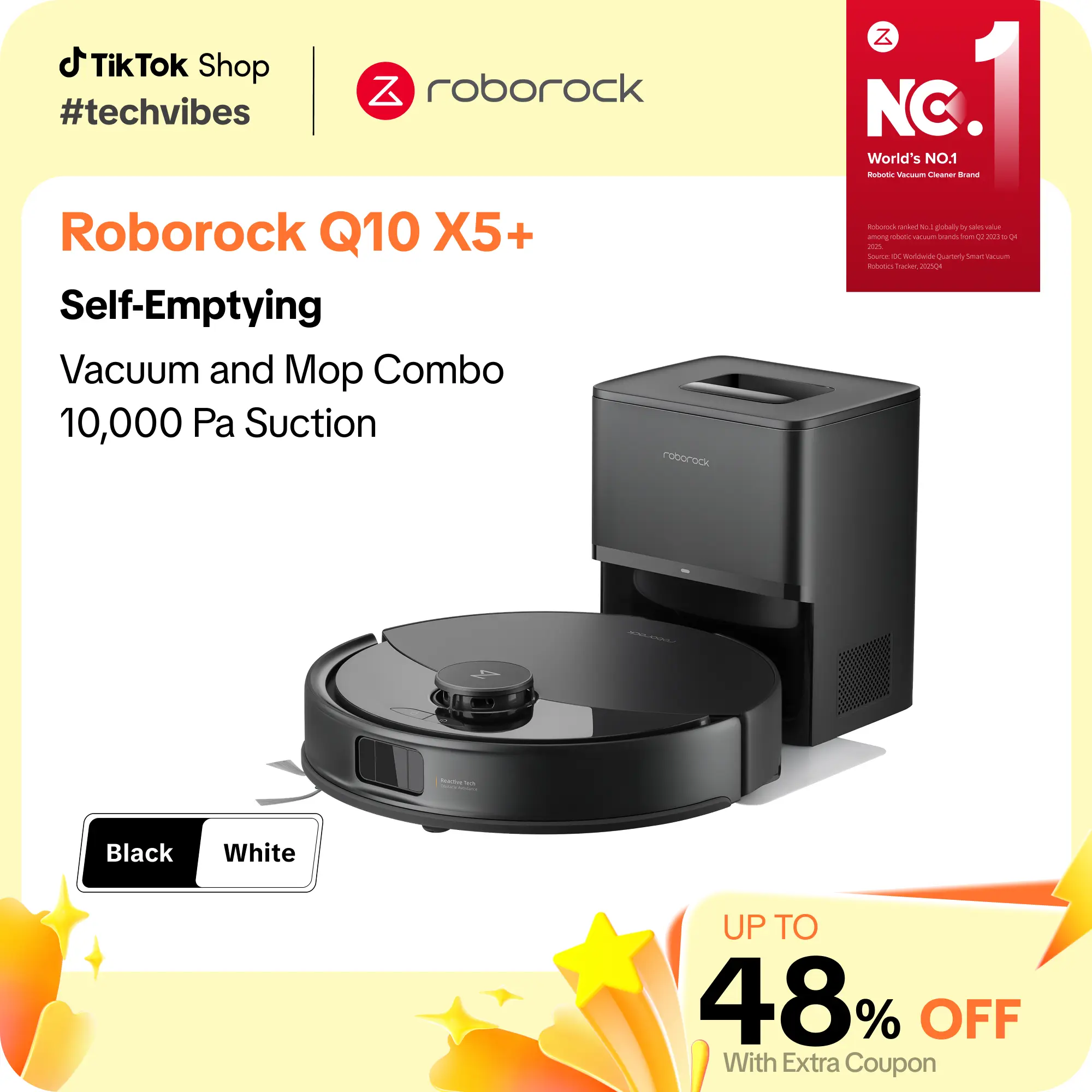 [SaleLink] Roborock Q10 X5+ Robot Vacuum and Mop, Self-Emptying, 10,000Pa Suction, Hands-Free Cleaning for up to 7 Weeks, Obstacle Avoidance, LiDAR Navigation, No-Go Zones, Cordless Rechargeable #TikTokShopFallDealsForYou #TechVibes