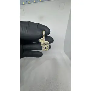 925 Iced Golden B Pendant w/ crown