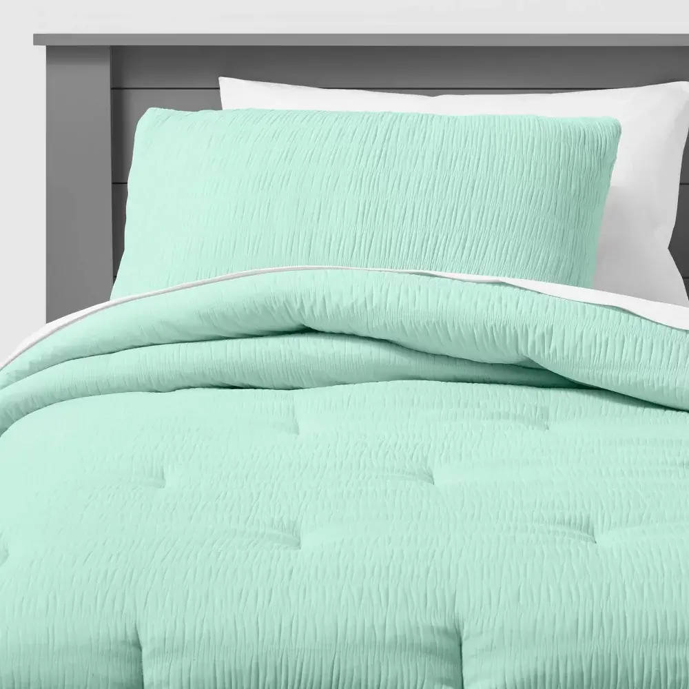 Twin Seersucker Kids' Comforter Set Mint - Pillowfort