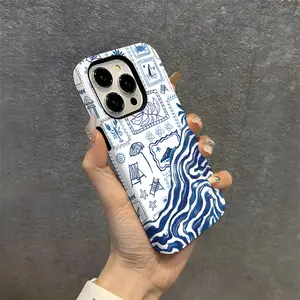 Summer-Themed Phone Case: A sturdy and durable 2-in-1 protective case featuring a dual-design motif of blue ocean waves and foliage. Compatible with iPhone 17/16/15/14/13/12/11 Pro Max/Plus/Pro and Samsung Galaxy S25/S24/S23.