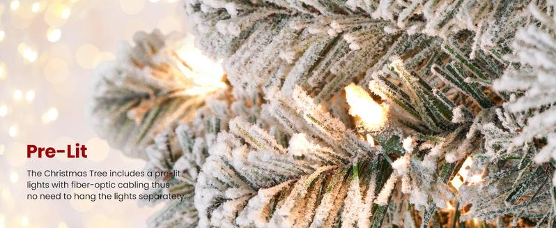 SHareconn 2025 4/5/6/7.5/9FT Pre-lit Warm Lights Snow Flocked Artificial Christmas Tree with Dense Branches, Deluxe Design, Ideal Holiday Decoration