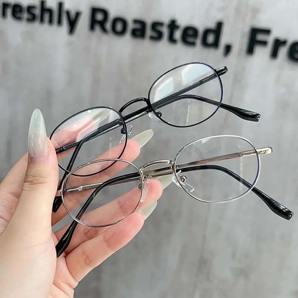 Harajuku Metal Round Oval Frame Glasses Y2K Women's Retro Small Glasses Japanese Glass Eyewear Decorative Anti-blue Eyeglasses
