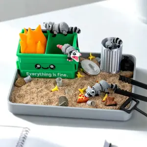 Garbage Fire Zen Garden - Fidget Dumpster Sandbox - Cubicle Decor - Sensory Desk Gift - Secret Santa - Raccoon Desk Pet - Funny Gag Gift - Coworker Christmas Gift - Cute Desktop Decoration