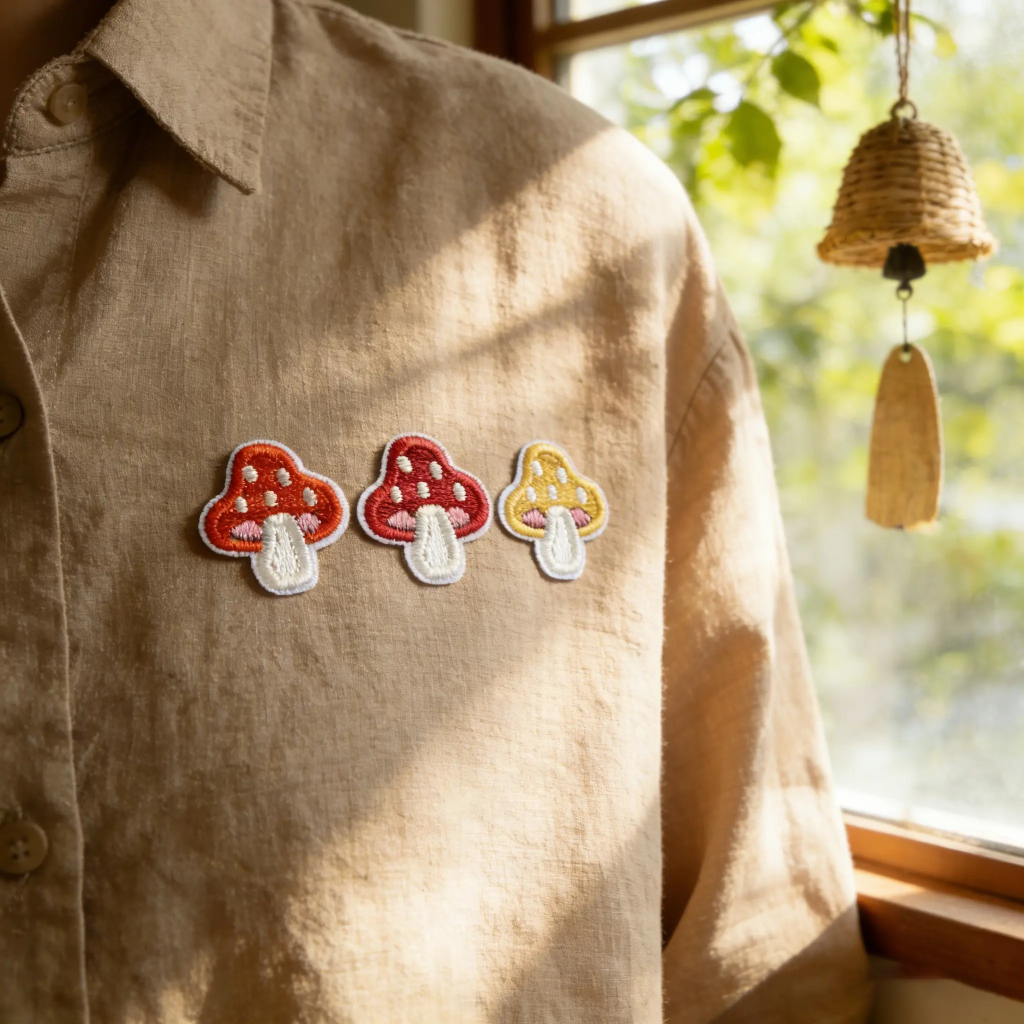 3PCS Cute Mushroom Embroidered Patches, Natural Enthusiast Sew-On Appliques, Back Adhesive Iron-On, Suitable for Clothes Jackets Hats Accessories, Embroidery Patches