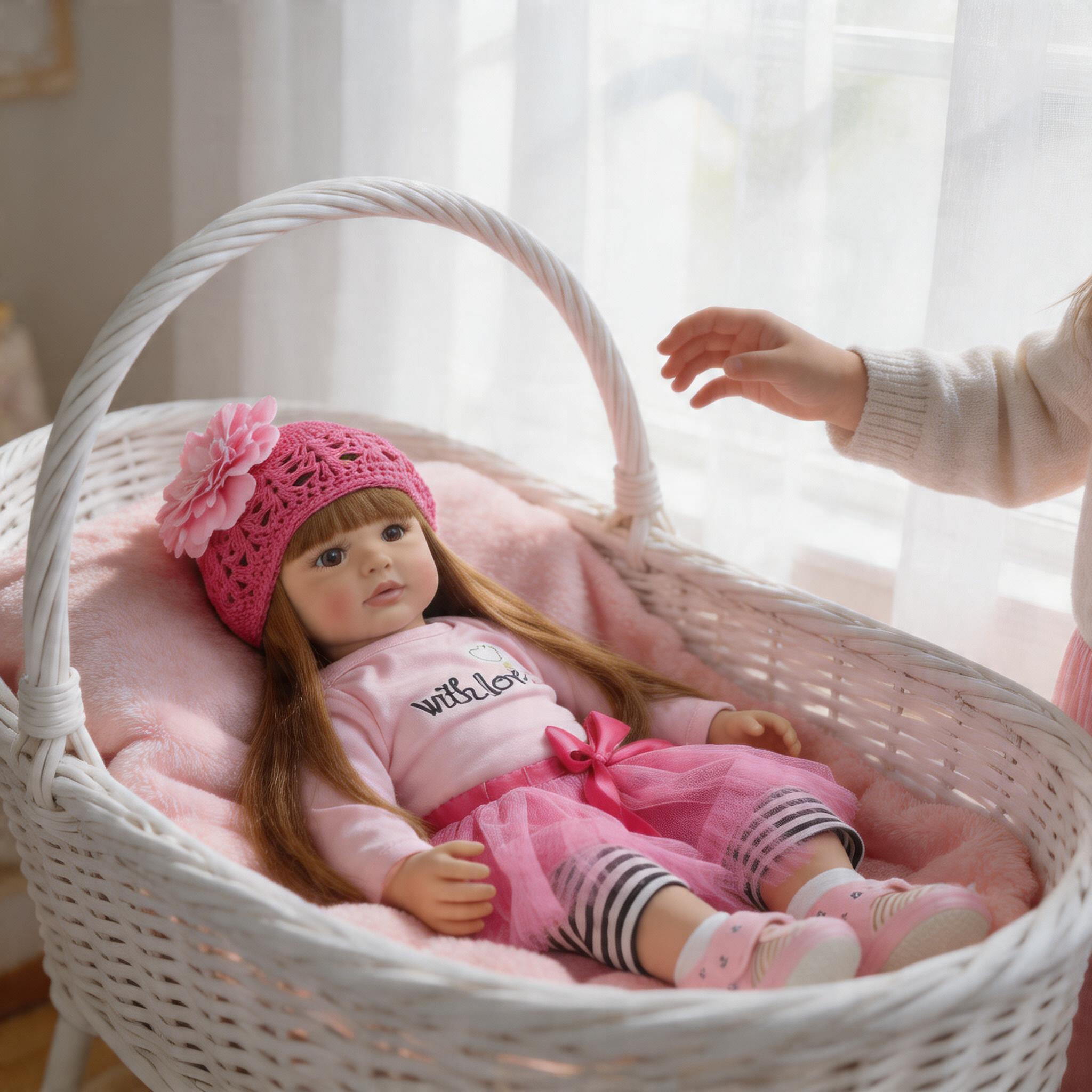 22-Inch (55 cm) Reborn Doll — Featuring Beautiful Large Eyes, a Pink Dress, and a Matching Hat. An Ideal Companion Doll, Perfect for Holiday or Birthday Gifts.