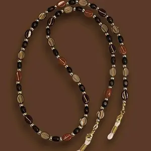 'Cup of Joe' Eyeglass Chain & Sunglass holder with coffee bean acrylic beads, wood, and 14k gold.