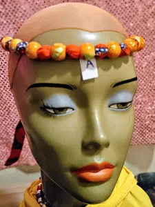 Spiritual Handcrafted African Cloth & Wood Beads Forehead Hair Neckwear Unisex Accessory for Versatile Looks Handmade Craftsmanship Cultural Heritage