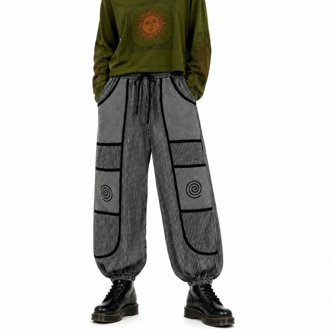 Unisex Cotton Patchwork Harem Pants – Boho Baggy Hippie Festival Trousers with Elastic Waist & Pockets
