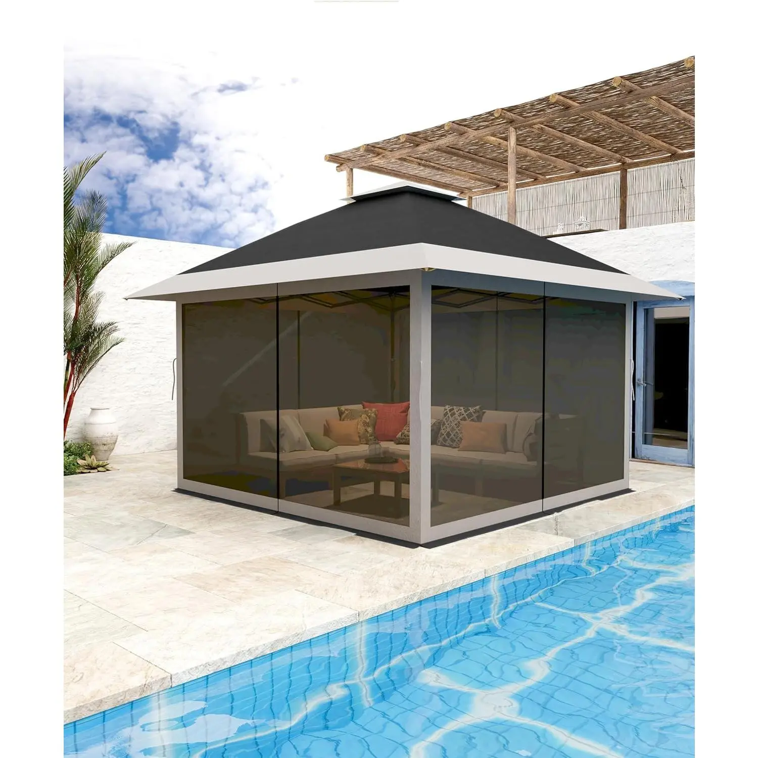 13x13FT Outdoor Patio Gazebo,Outdoor Canopy Tent,Backyard Tent for Party, Wedding, Outdoor Dining, Patio, Backyard(Dark Grgy+Light Grey)