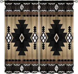 Aztec Curtains, Retro Southwestern Ethnic Geometric Window Treatments for Living Room,Tribal Boho Native Pattern Drapes 2 Panel Set,55x63 Inch Decor
