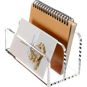 Acrylic Mail Sorter Desktop Organizer Holder, 2 Compartments Clear Small File Script Letter Document Storage for Desk Bill Filling Envelope Holder for Office, Home, School Desk Organization