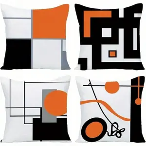 4pcs Modern Black White Grey & Orange Geometric Throw Pillow Covers 17.7x17.7 Inch Square Covers with Hidden Zipper Closure, Soft Durable for Sofa Bed Couch - Black/White/Orange/Beige/Gray Contemporary Decorative Pillowcases