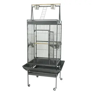 SuperDeal Pets Large Space Bird Cage with Rolling Stand - Metal Frame, 68" Height, Black