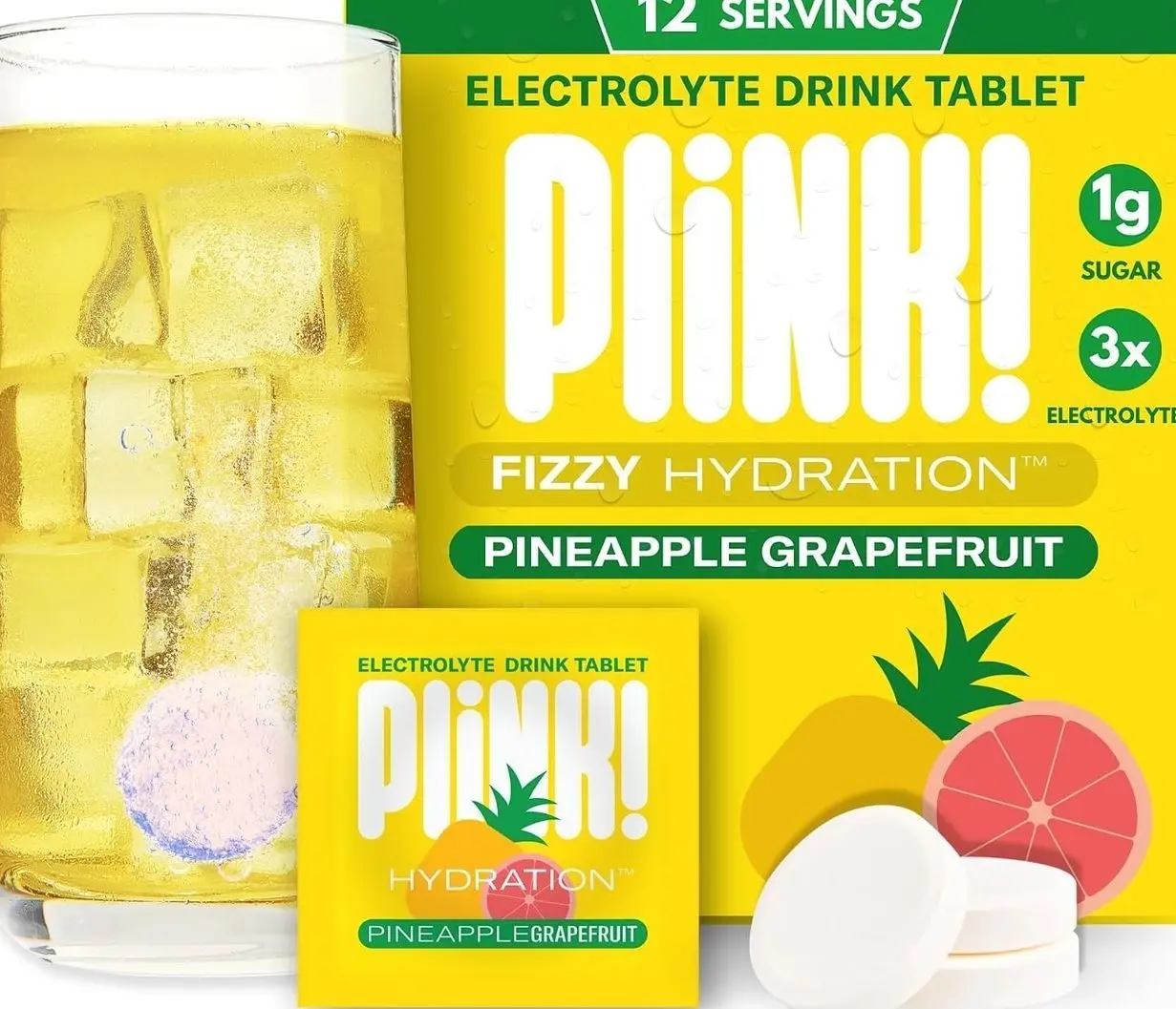Plink! Fizzy Electrolyte Drink Tablets for Daily Hydration - 12ct Electrolyte Tablets + Sodium, Potassium, Magnesium, Low-Calorie, Low-Sugar Keto Electrolytes Powder Hydration Packets Water Flavoring