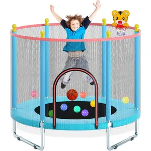 55" Trampoline for Kids, Telawah Indoor/Outdoor Mini Baby with Safety Enclosure Net, Adjustable Toddler with Basketball Hoop, Gifts for Boys & Girls