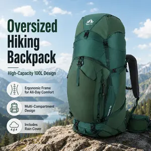 Night Cat Unisex 100L Inner Frame Durable Outdoor Hiking Backpack - Lightweight, Waterproof with Rain Cover, Multi-Compartment Rucksack, Green Father's Day Gift Idea, Multi Compartment Backpack