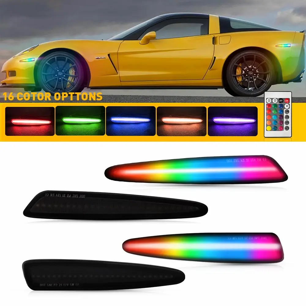 For Chevrolet Corvette C6 2005-2013 Smoke 4x RGB LED Side Marker Light GM2551196