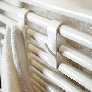 6 Pack Adjustable Bathroom Hooks, Bathroom Accessory, Bathroom Organizing Accessories, No-Drill Wall Mount, Fits Rods Up to 2.6cm, Multi-Purpose Towel Rack, Ideal for Clothes & Bags