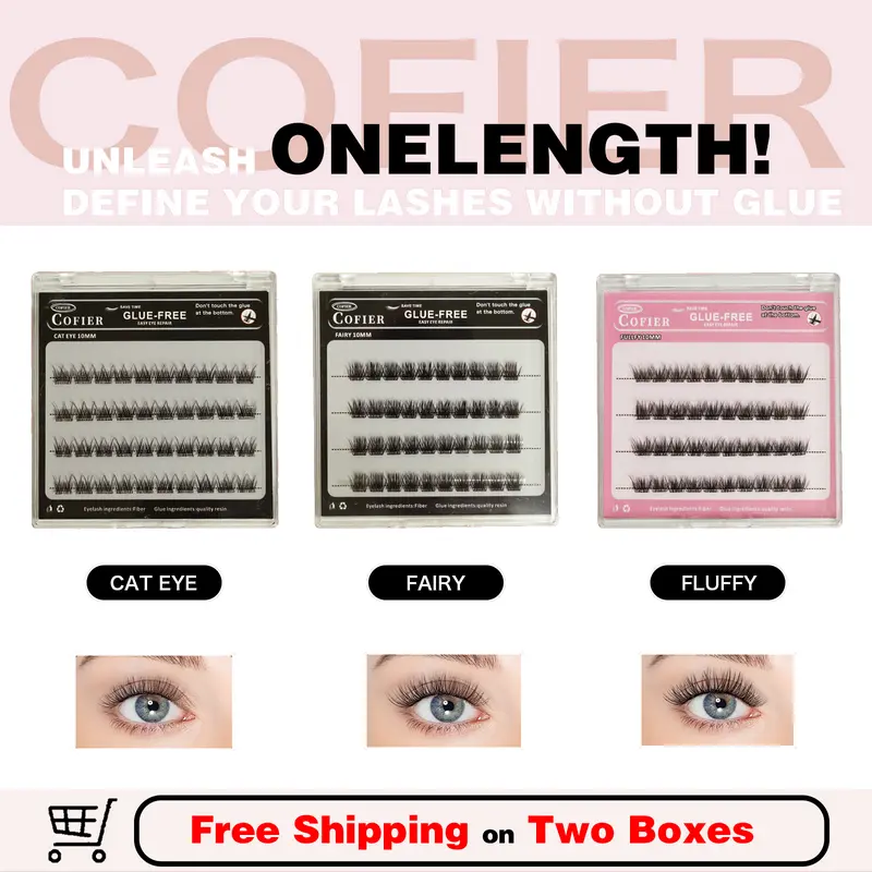 (Live3) Cofier No-Glue Press-On Self-Adhesive Soft Cluster Lashes, 40 PCS Flawless Gentle Lightweight Jelly Band, 10/12/14mm Uniform Length, Cosmetic Nature Makeup-Friendly Boxed High Quality Eyelashes Extensions for Animated Eyes