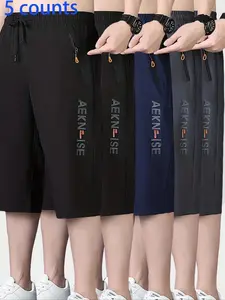 Men's Letter Print Drawstring Waist Shorts, Casual Loose Zipper Pocket Shorts for Summer, Men's Bottoms for Daily Wear