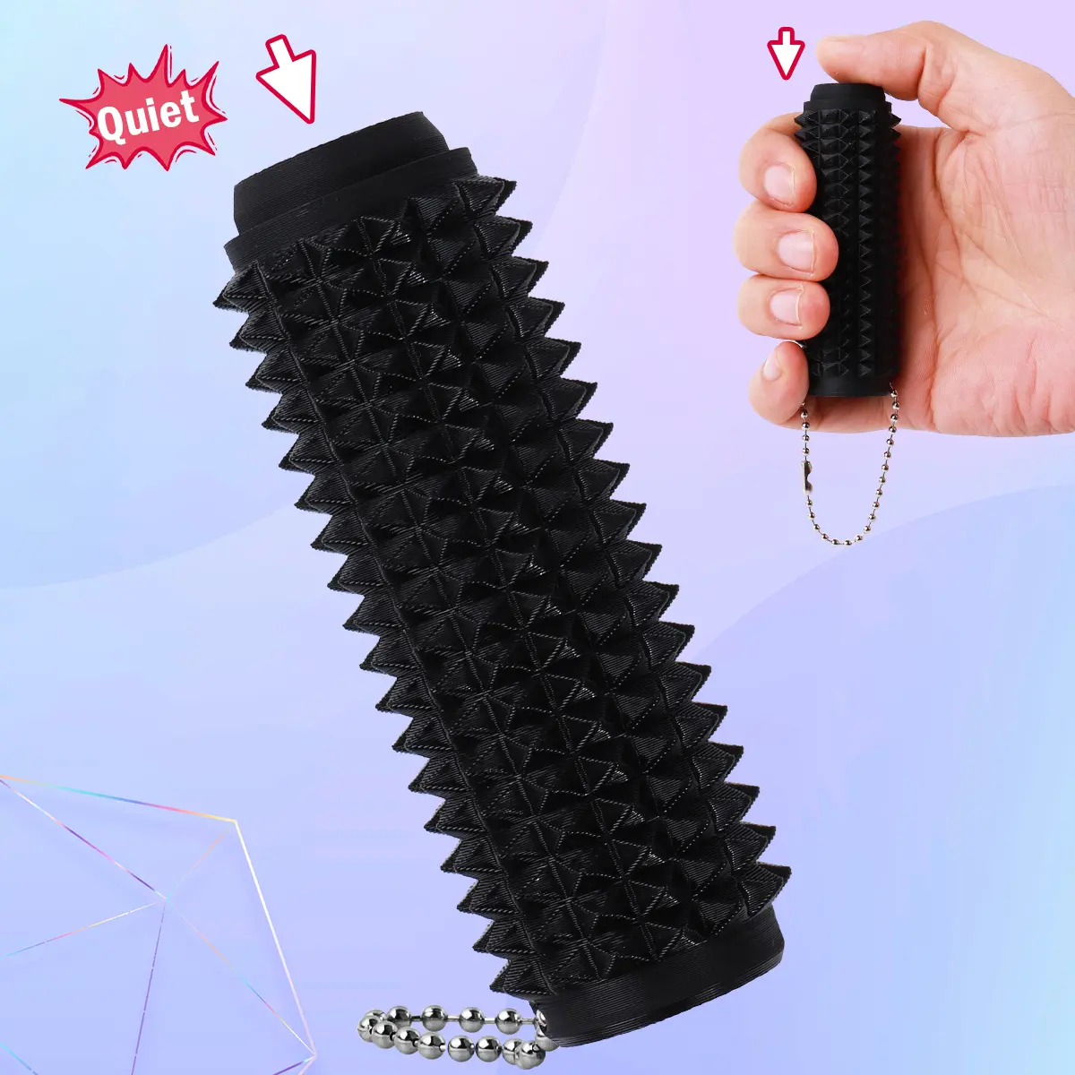 Quiet Clicky Pain Fidget Toy for ADHD, Pain stim tool,Non-Spinning，Thicker material， 3D Printed Portable Spiky Sensory Keychain, Anxiety Relief, Pocket Stress Relief Tool