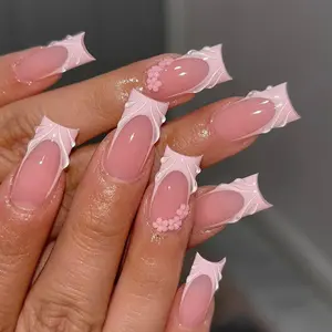 24pcs Medium Square Nail Set, Glossy Finish Press-On Nails, European & Korean Style, Reusable Fake Nails for Women & Girls