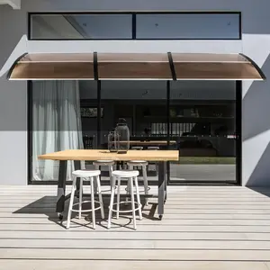 Ubesgoo Window Awning Door Canopy, Polycarbonate Cover Front Door Outdoor Patio Awning Canopy UV Rain Snow Sunlight Protection Hollow Sheet, Brown Board & White Bracket