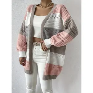 A set of women's multi-color striped knitted sweaters and cardigans, suitable for autumn and winter, suitable for home, indoor, and outdoor wear