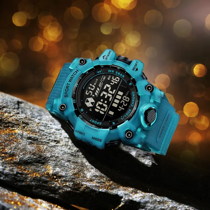 Men's Sporty Digital Watch with Backlit LCD Display, Alarm and Chronograph Functions, Water-Resistant Design, Fashion Watch for Sports and Everyday Wear, Fashionable Digital Watch