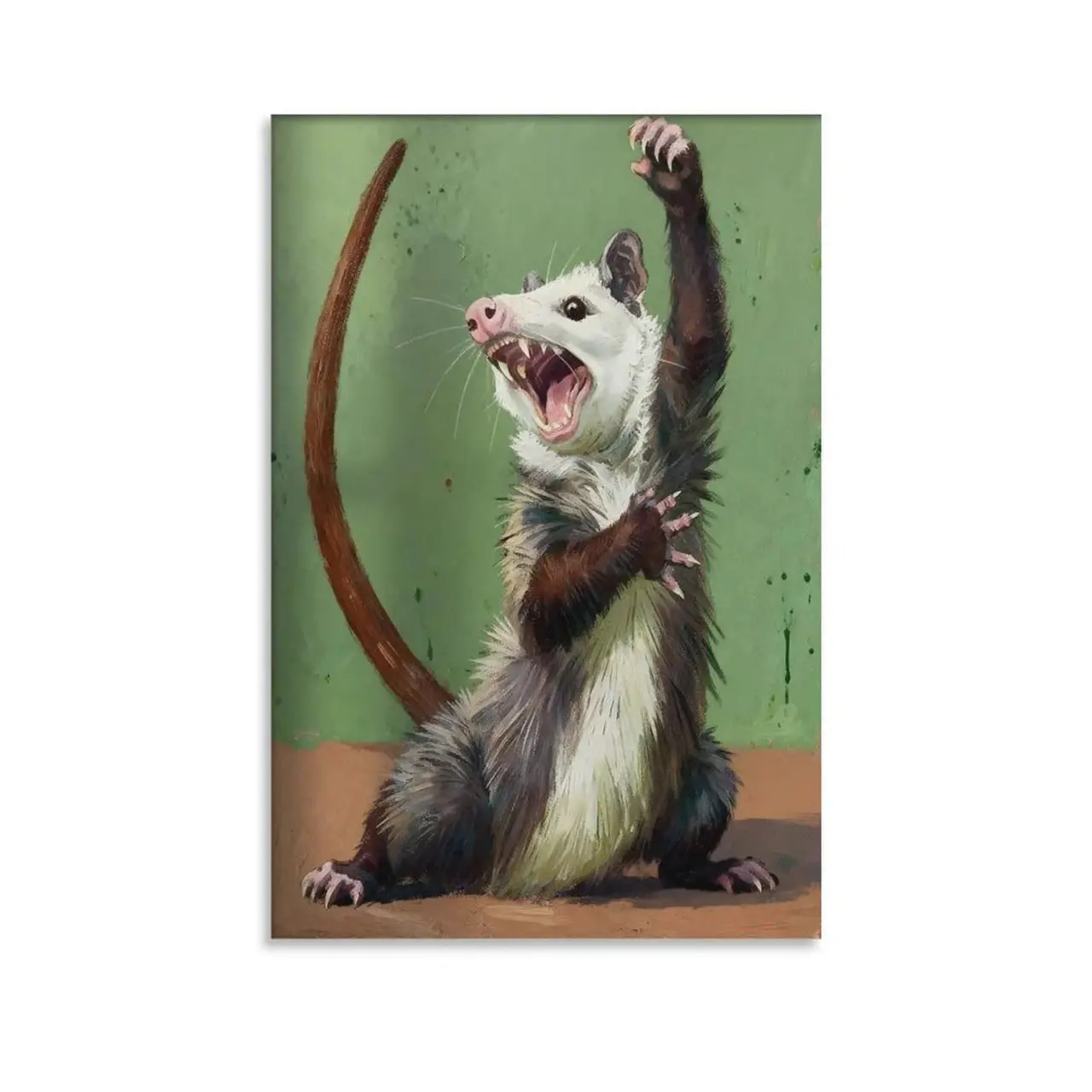 No Frame - Opossum Screaming Poster, Crazy Possum Poster, Quirky Animal Poster Wall Art, Panic Opossum Print Poster, Funny Living Room Wall Decor