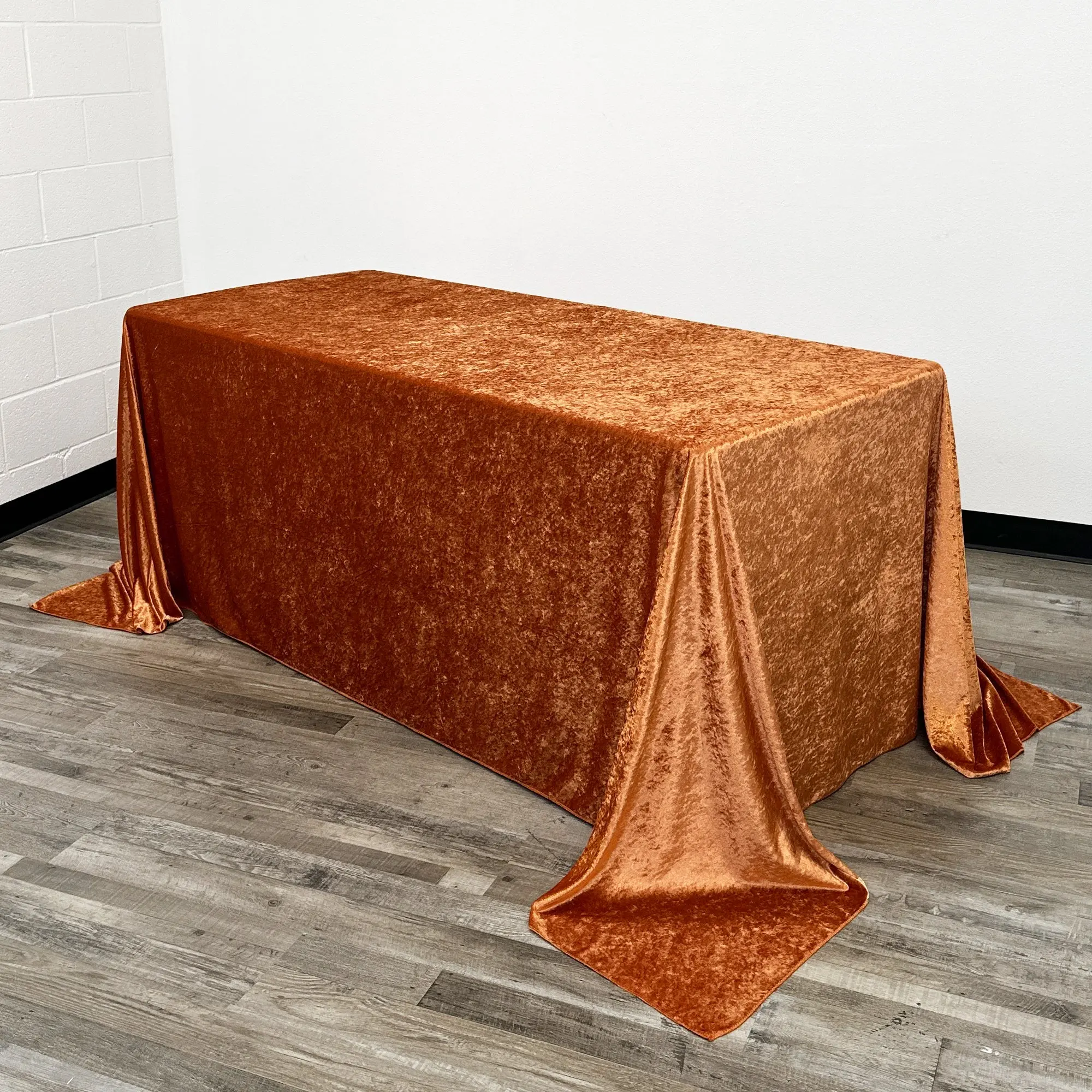 90 x 132 Inch Rectangular Crushed Velvet Tablecloth Terracotta
