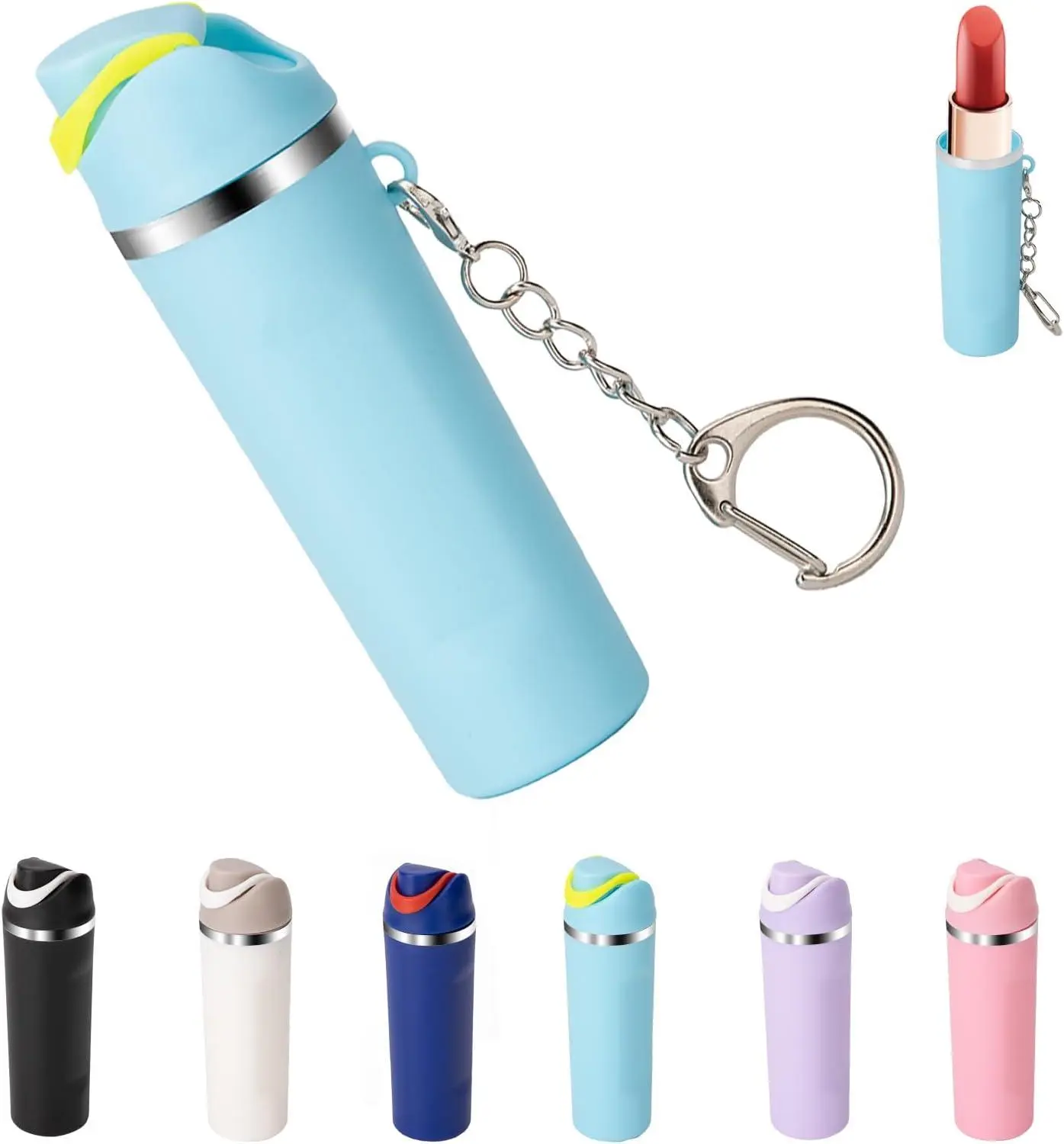 Mini Multifunctional Keychain - Casual Fashion Keychain Kawaii, Unisex Lip Balm Holder with Lipstick Slot, Water Bottle Accessory, Mini Useful Gifts for Beauty & Personal Care