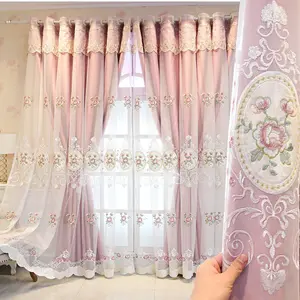 Double Layer Floral Lace Curtains, Sunlight Blocking Insulation Noise Reduction, Suitable for Bedroom Living Room Study Window, Home Decoration Curtain