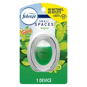 Febreze Bathroom Air Freshener, Odor-Fighting, Gain Original Scent, 1 Count,small spaces air freshener,odor eliminator,45-day freshness,no batteries,no outlets,4x scent intensity,refill-free,bathroom,bedroom,closet,laundry room,entryway,hallway,office