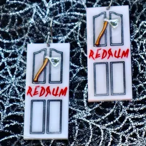 Redrum Acrylic Earrings // Dangle Door Design Earrings with Axe // Horror Lovers // Pop Culture Gifts
