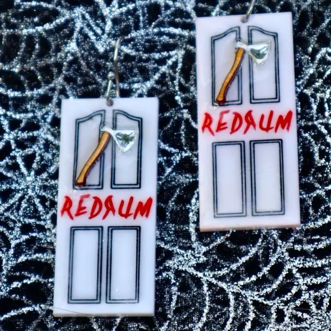 Redrum Acrylic Earrings // Dangle Door Design Earrings with Axe // Horror Lovers // Pop Culture Gifts