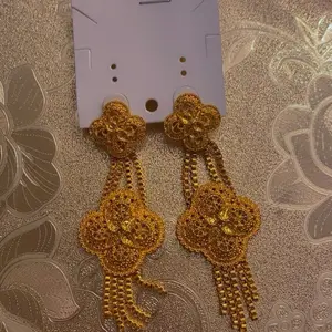 Waterproof Earring Tarnish Free Gold-Toned Coin Design with Dangle Beads for Women