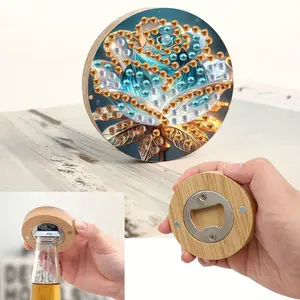 Wooden Magnetic Bottle Opener Bottle Opener & Diamond Painting Fridge Magnet Diamond Painting Refrigerator Magnet Bottle Opener Decorative Kitchen Tool DIY Craft Project for Fridge Decoration & Gifts